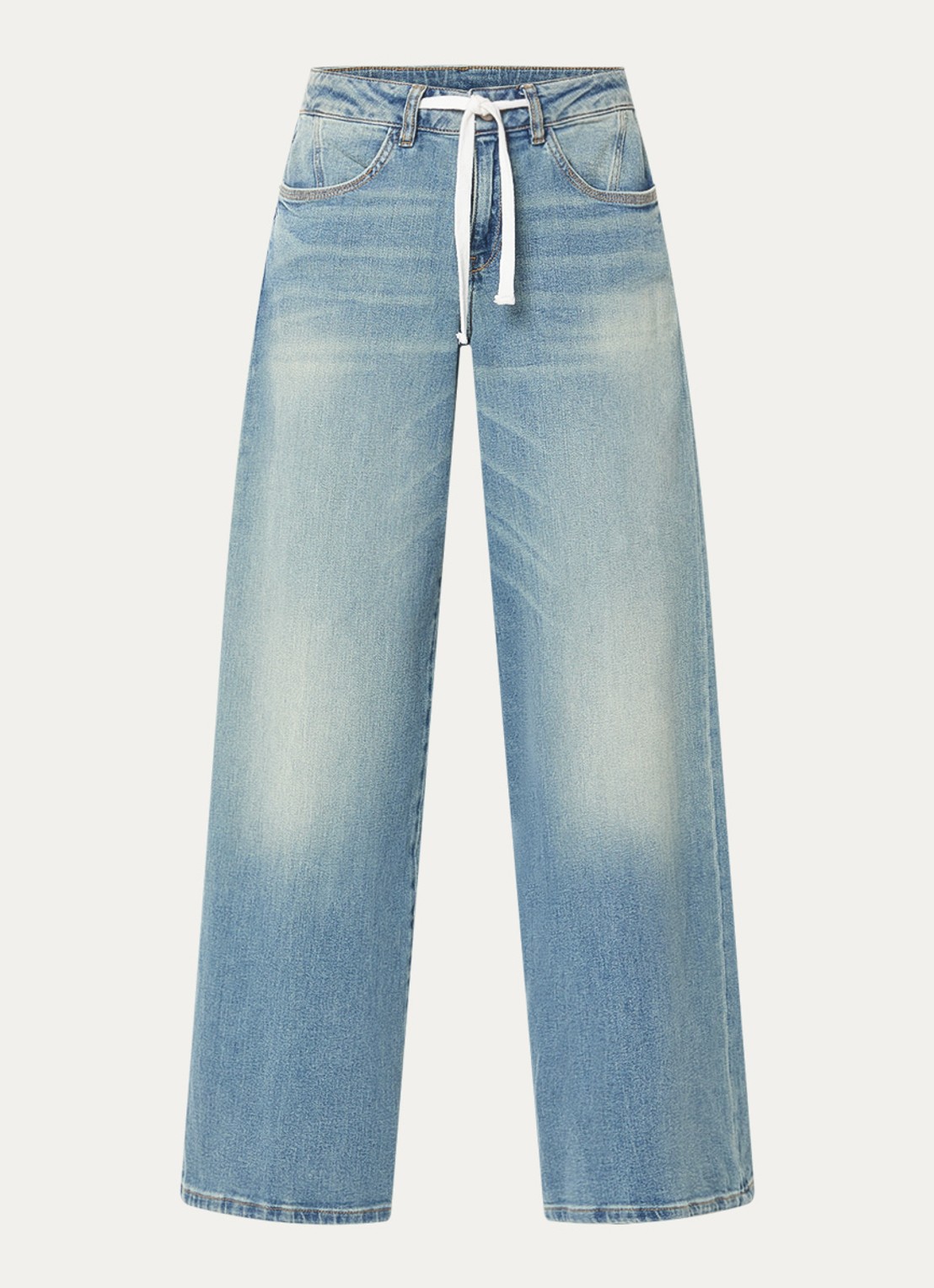 Mos Mosh MMMilo high waist wide leg jeans van  katoen met lichte wassing - voorkant 2 indigo