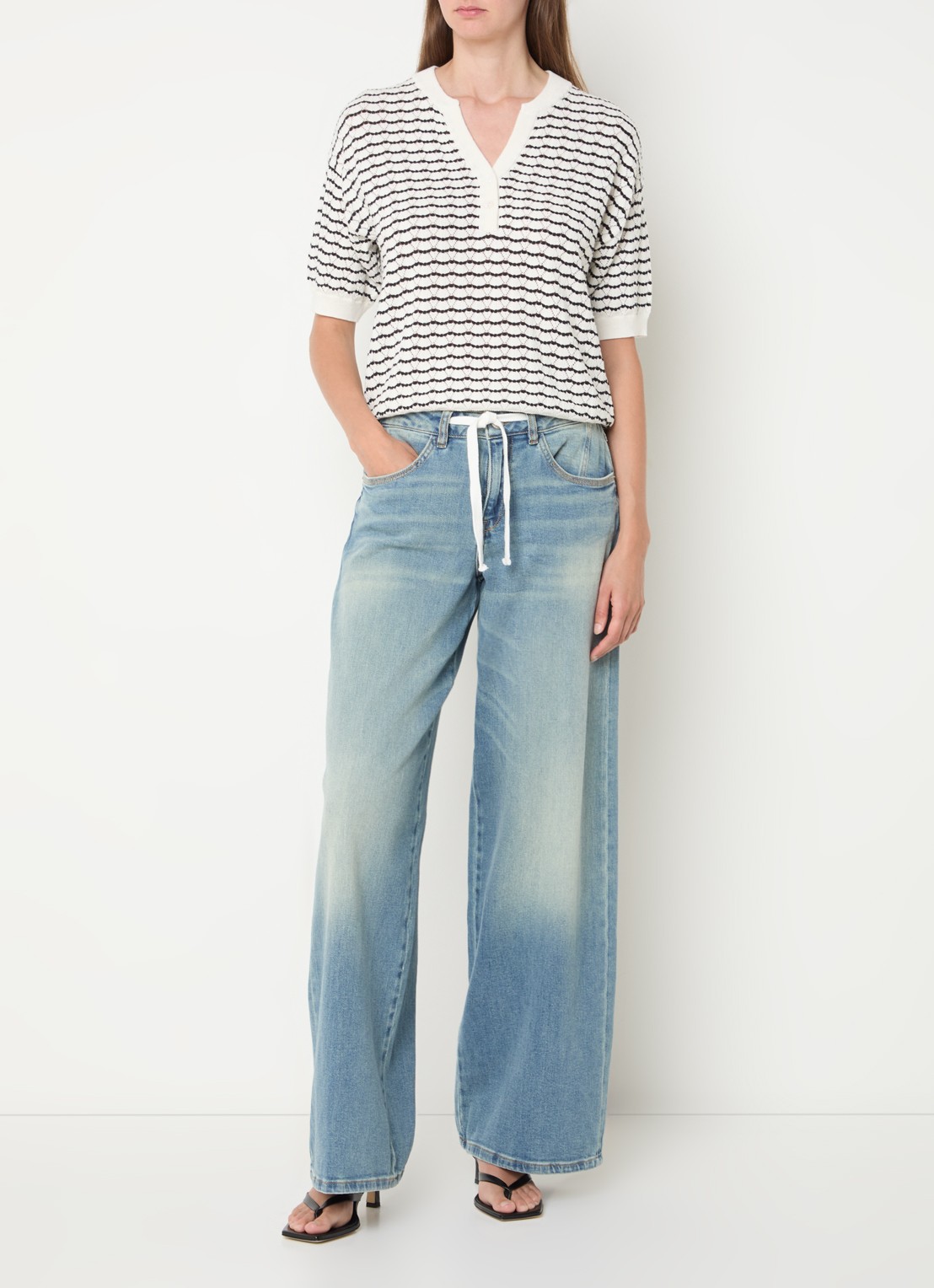 Mos Mosh MMMilo high waist wide leg jeans van  katoen met lichte wassing - voorkant 3 indigo