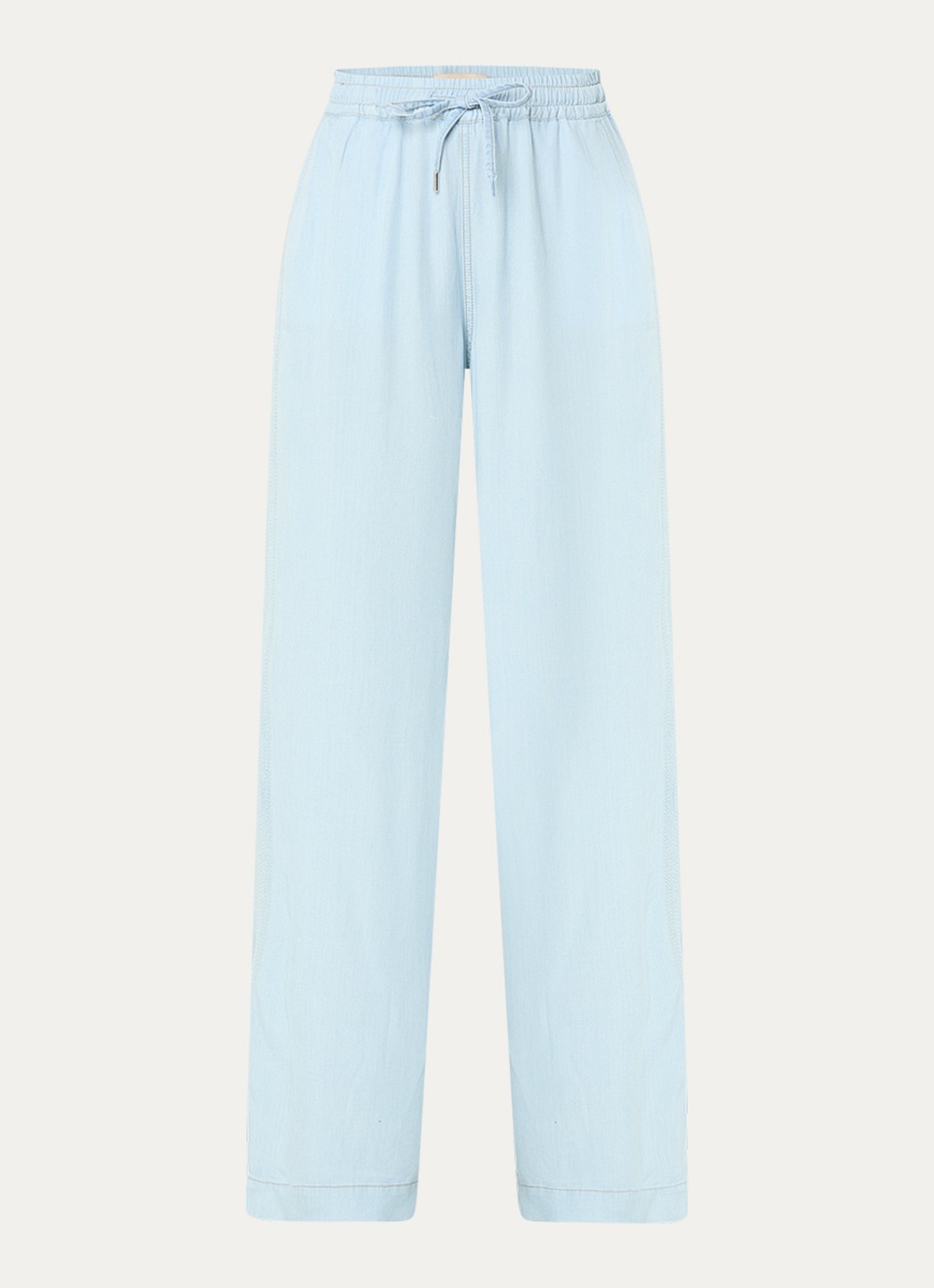 Mos Mosh MMMolli Olli high waist wide fit broek van chambray met steekzakken - voorkant 2 lichtblauw