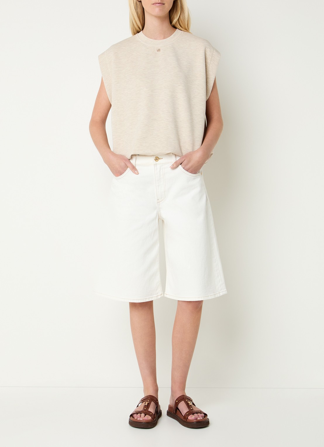 Mos Mosh MMNamara top met logo - voorkant 2 beige