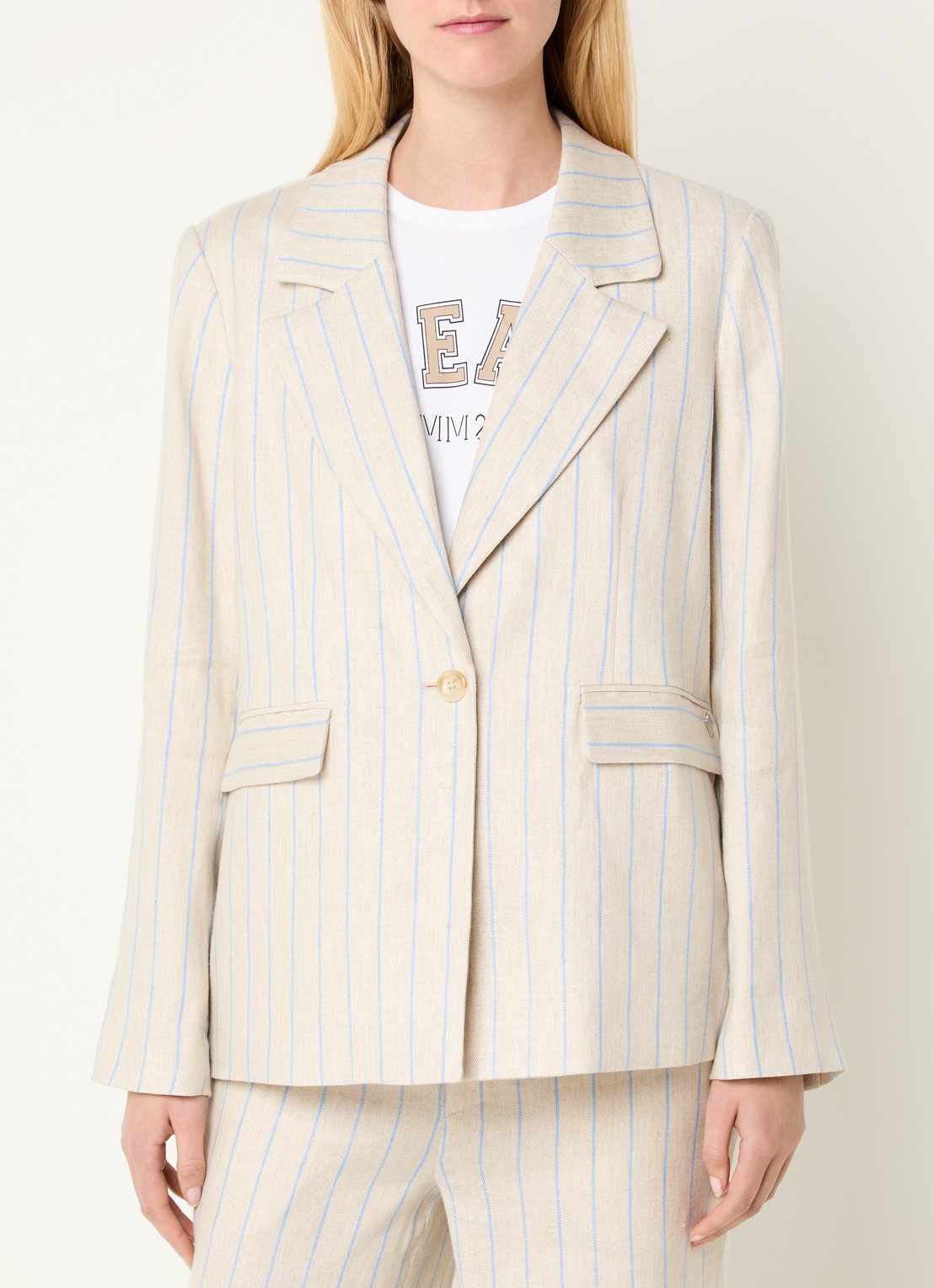 Mos Mosh MMNancy Miriam blazer in linnenblend met streepprint - detail 4 beige