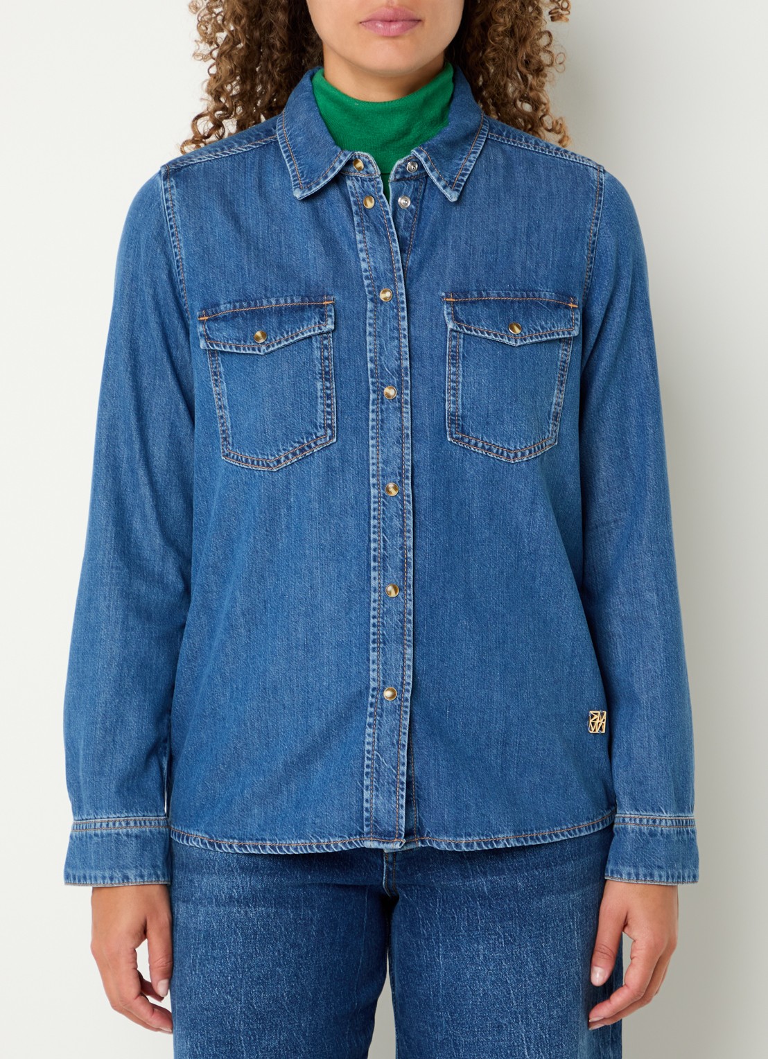 Mos Mosh MMNatalie blouse van chambray met borstzakken - detail 4 blauw