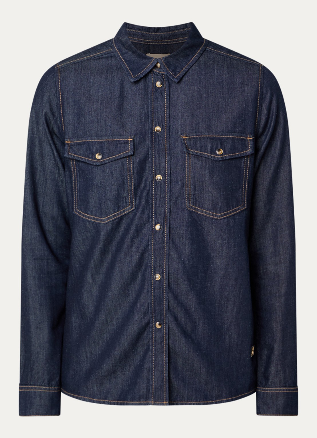 Mos Mosh MMNatalie blouse van chambray met borstzakken - voorkant 2 donkerblauw