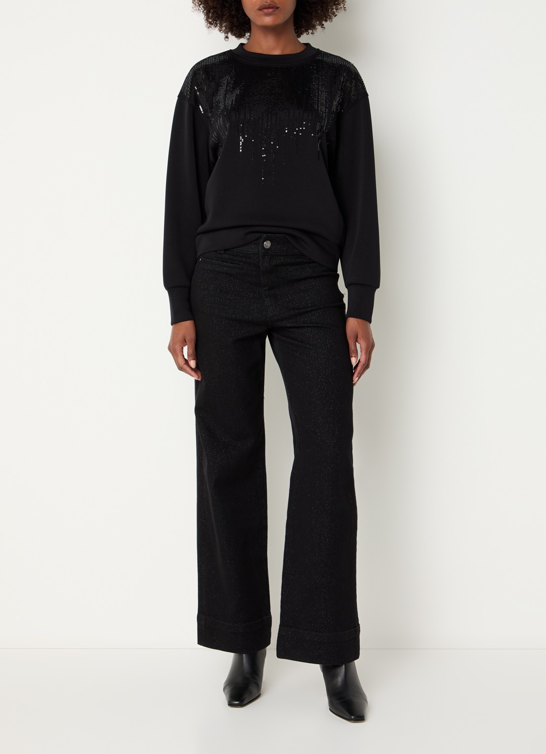 Mos Mosh MMNeve sweater met pailletten - voorkant 3 zwart