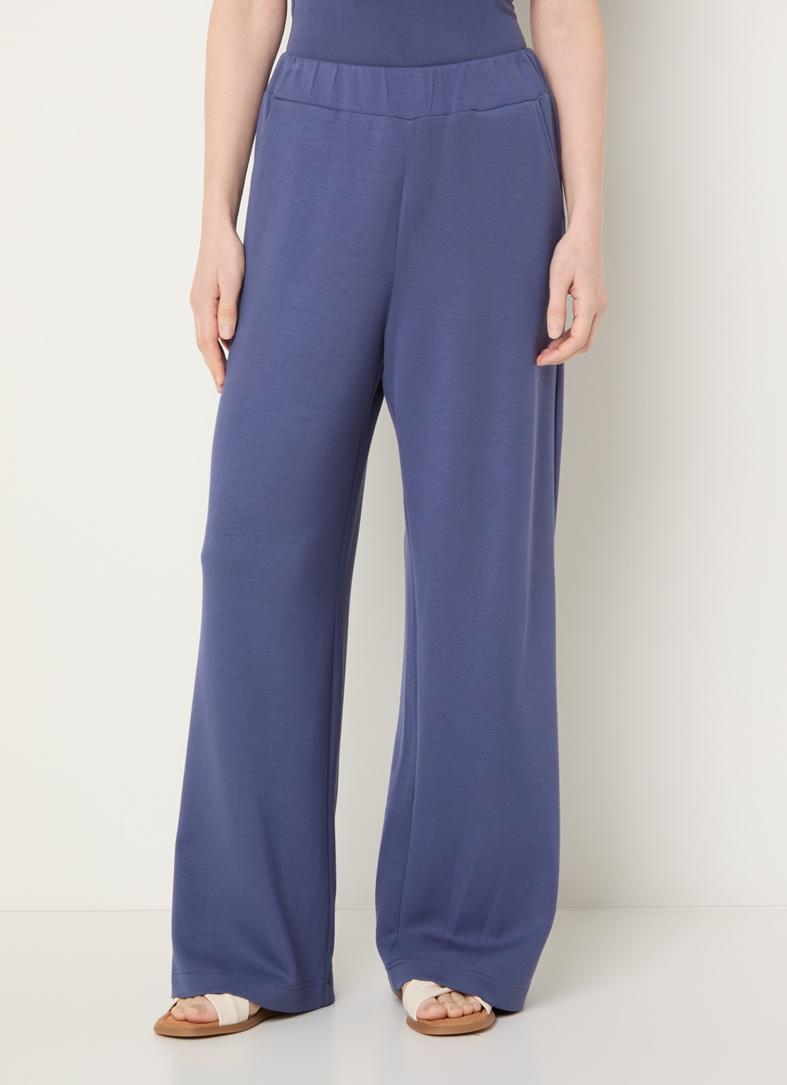 Mos Mosh MMNima high waist wide fit joggingbroek met steekzakken - detail 2 staalblauw