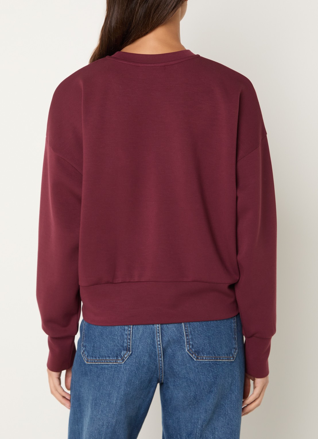 Mos Mosh MMNina sweater met flock logoprint - achterkant bordeauxrood