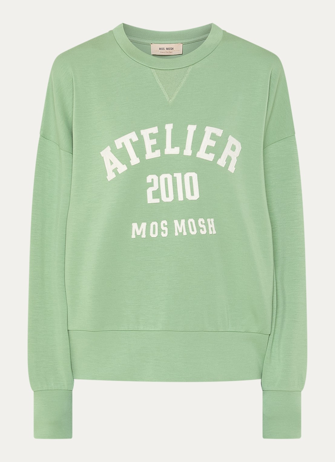 Mos Mosh MMNina sweater met logoborduring - voorkant groen