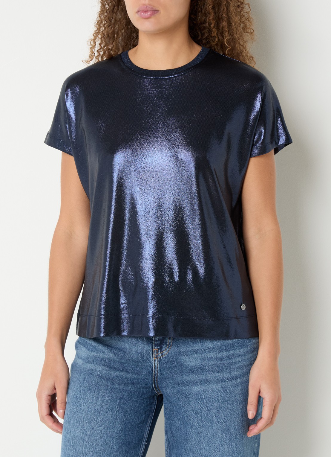 Mos Mosh MMNivola top met metallic finish - detail donkerblauw