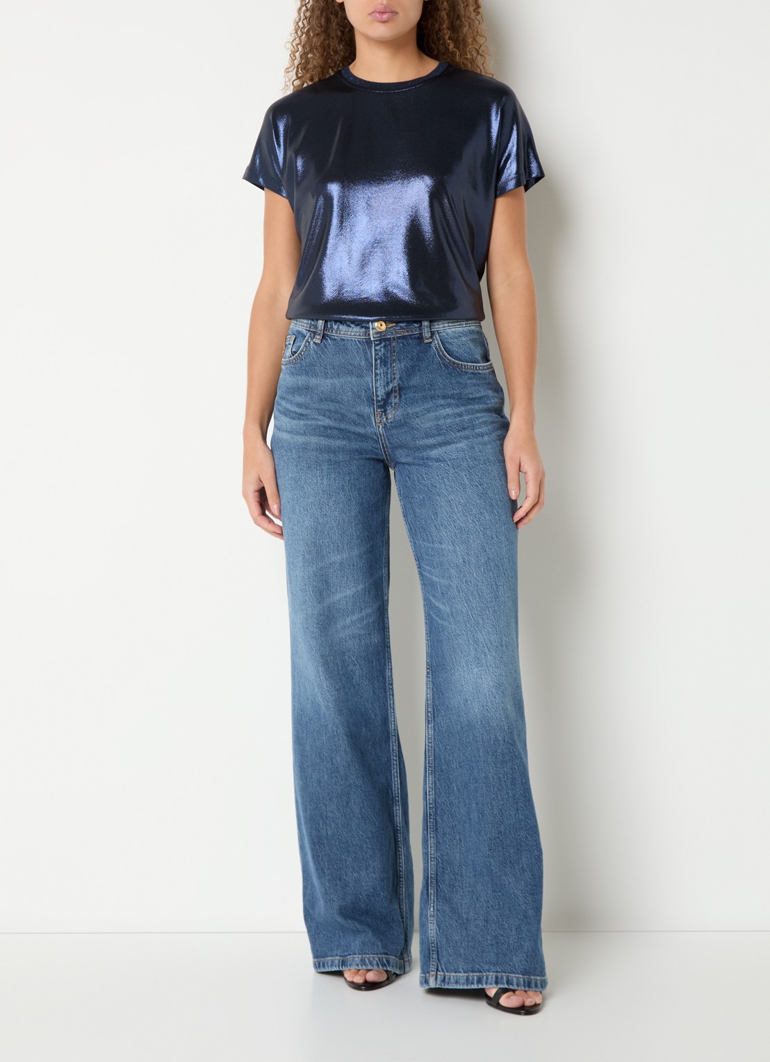 Mos Mosh MMNivola top met metallic finish - voorkant 4 donkerblauw