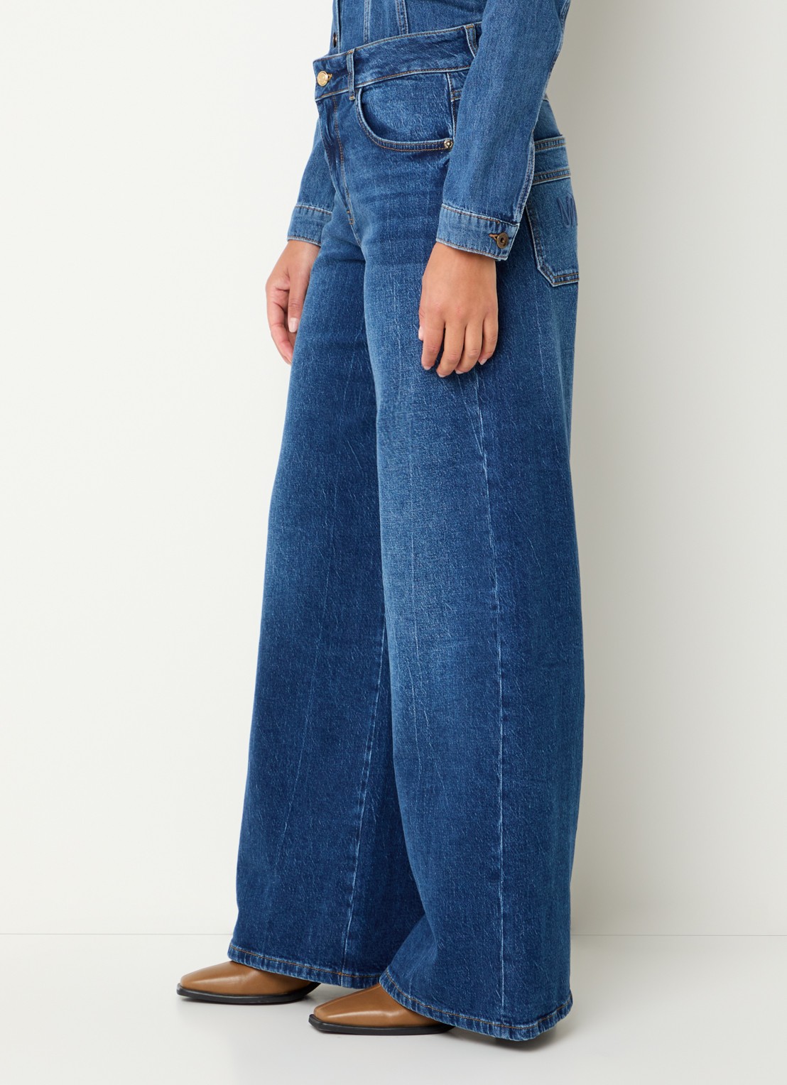 Mos Mosh MMNorlan Olesen high waist wide leg jeans met donkere wassing - detail 3 indigo