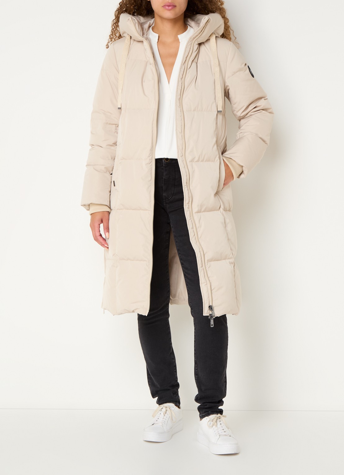 Mos Mosh MMNova longline puffer jas met steekzakken - voorkant 3 creme