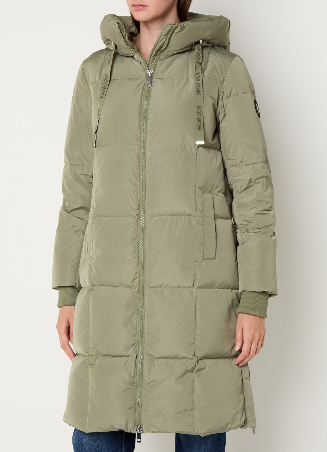 Mos Mosh MMNova longline puffer jas met steekzakken - detail lichtgroen