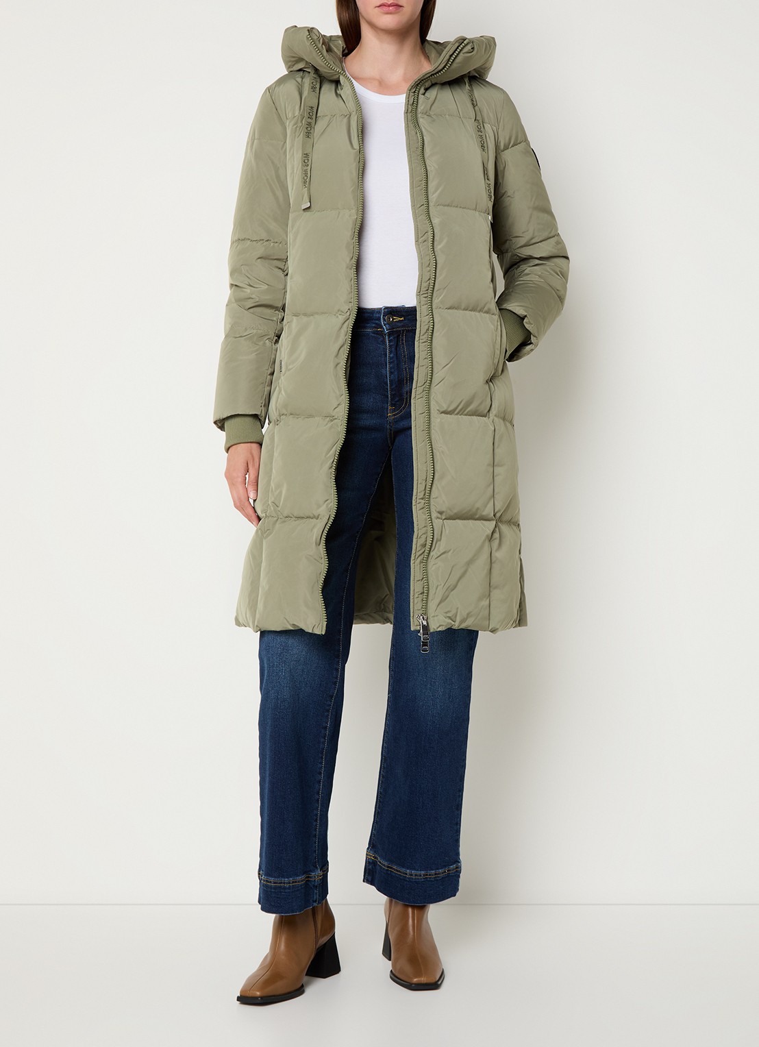 Mos Mosh MMNova longline puffer jas met steekzakken - voorkant 4 lichtgroen
