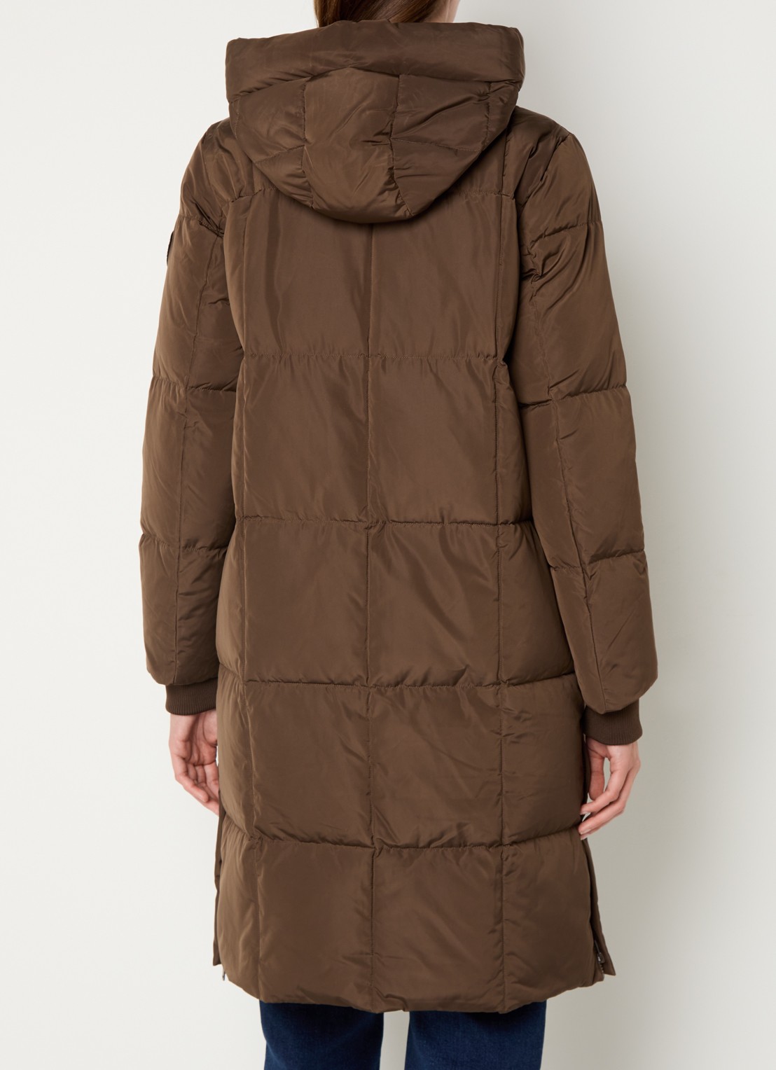 Mos Mosh MMNova longline puffer jas met steekzakken - achterkant donkerbruin