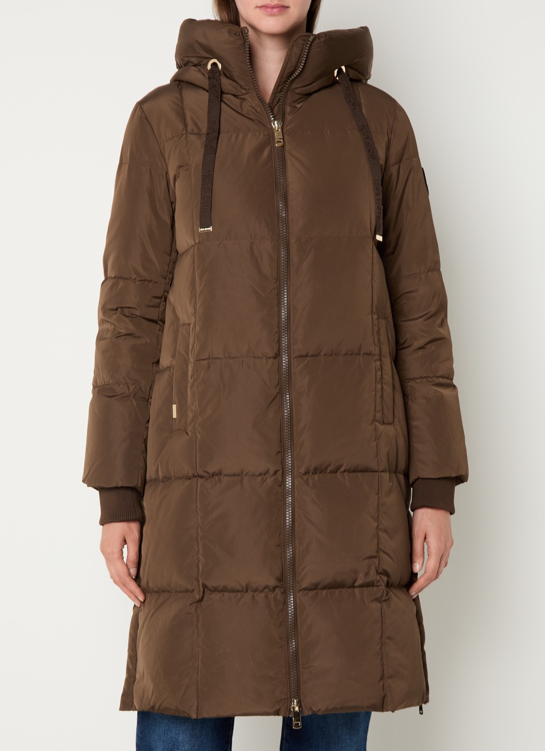 Mos Mosh MMNova longline puffer jas met steekzakken - detail 4 donkerbruin
