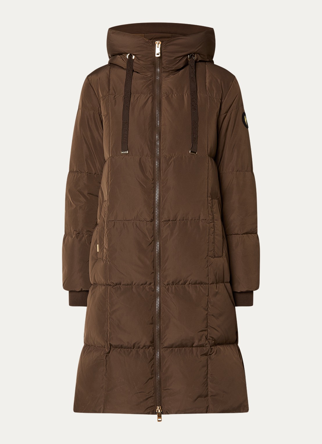 Mos Mosh MMNova longline puffer jas met steekzakken - voorkant 2 donkerbruin