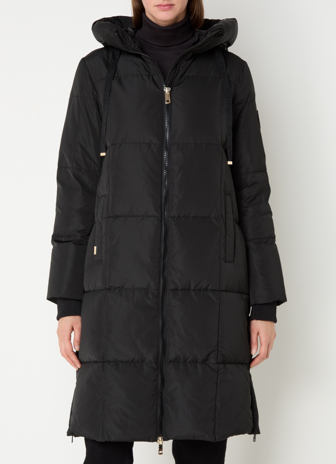 Mos Mosh MMNova longline puffer jas met steekzakken - detail 4 diepzwart