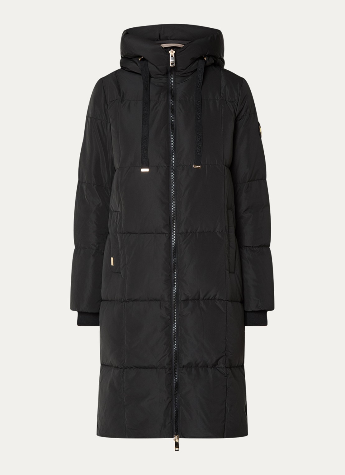 Mos Mosh MMNova longline puffer jas met steekzakken - voorkant diepzwart