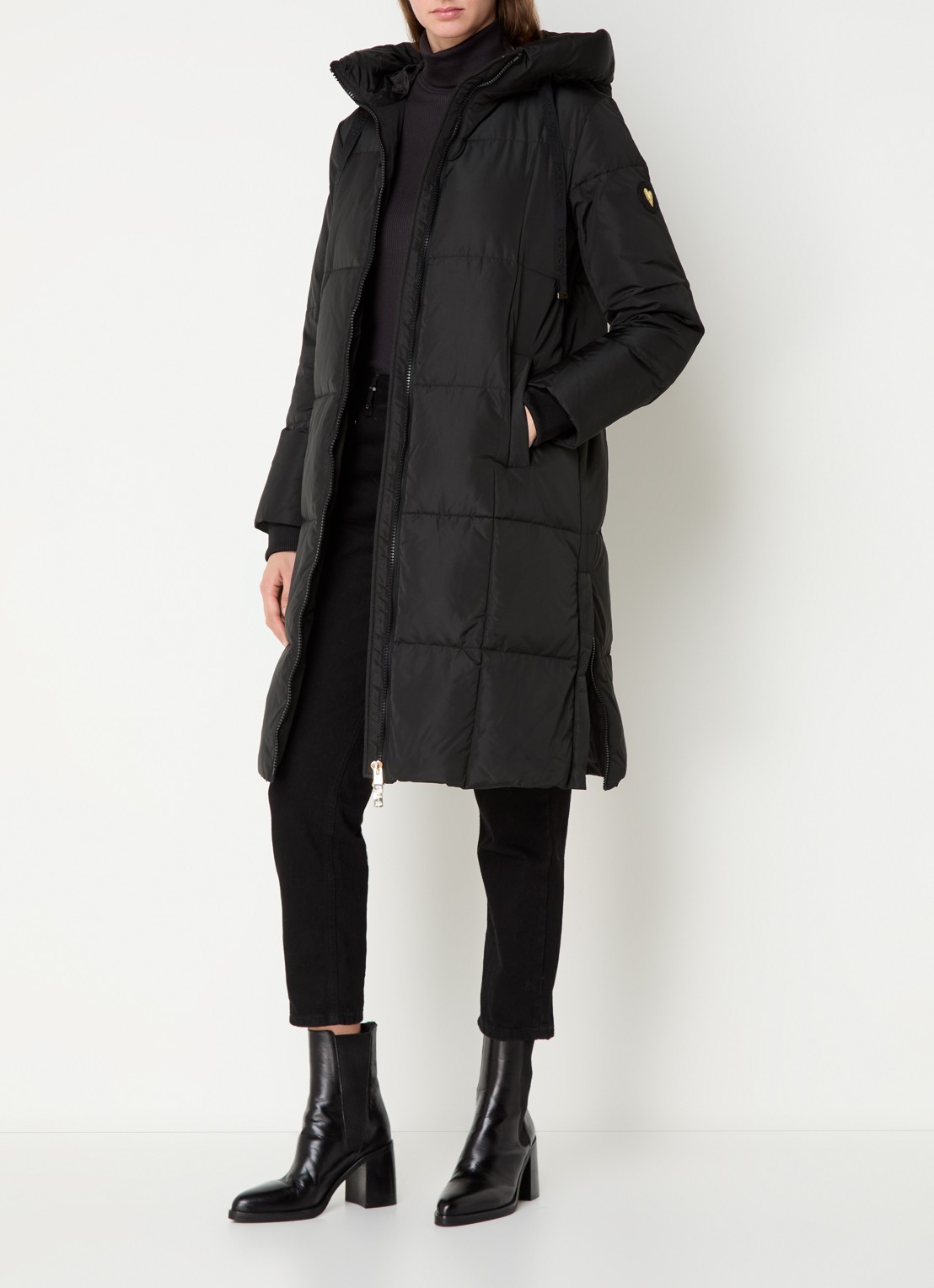 Mos Mosh MMNova longline puffer jas met steekzakken - voorkant 2 diepzwart