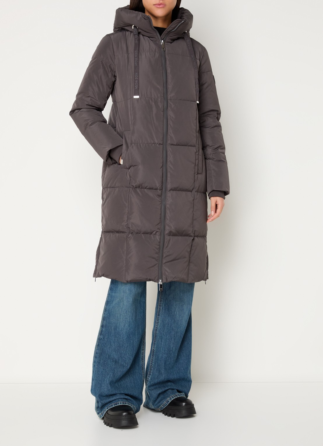 Mos Mosh MMNova longline puffer jas met steekzakken - detail 4 antraciet