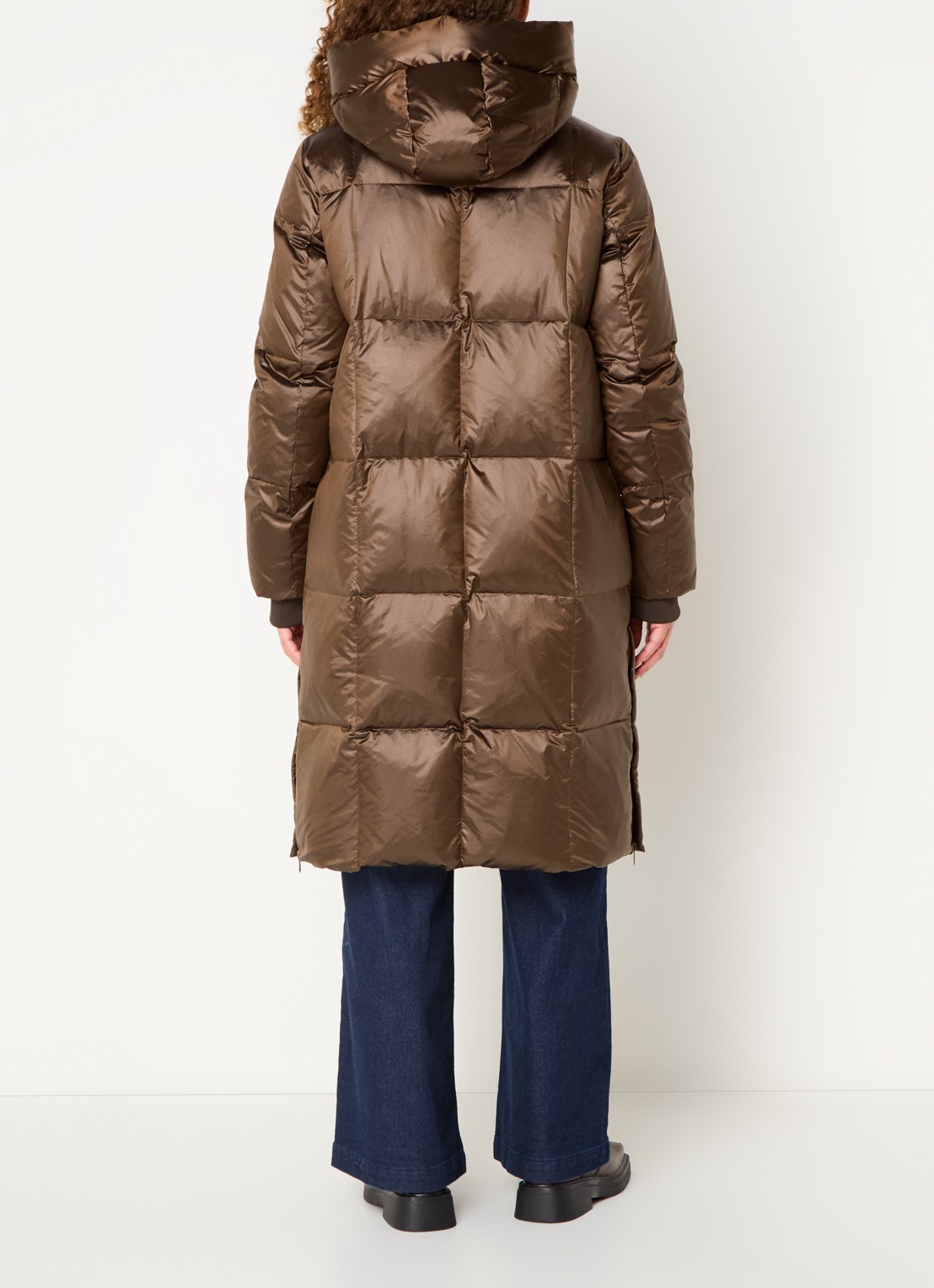 Mos Mosh MMNova longline puffer jas met steekzakken - achterkant bruin