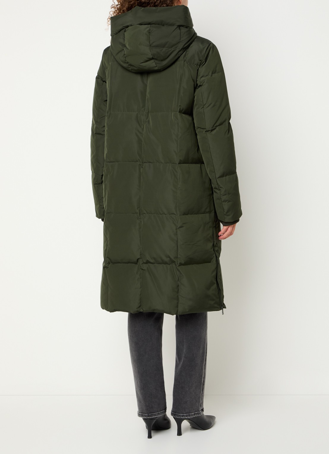 Mos Mosh MMNova longline puffer jas met steekzakken - achterkant 3 legergroen