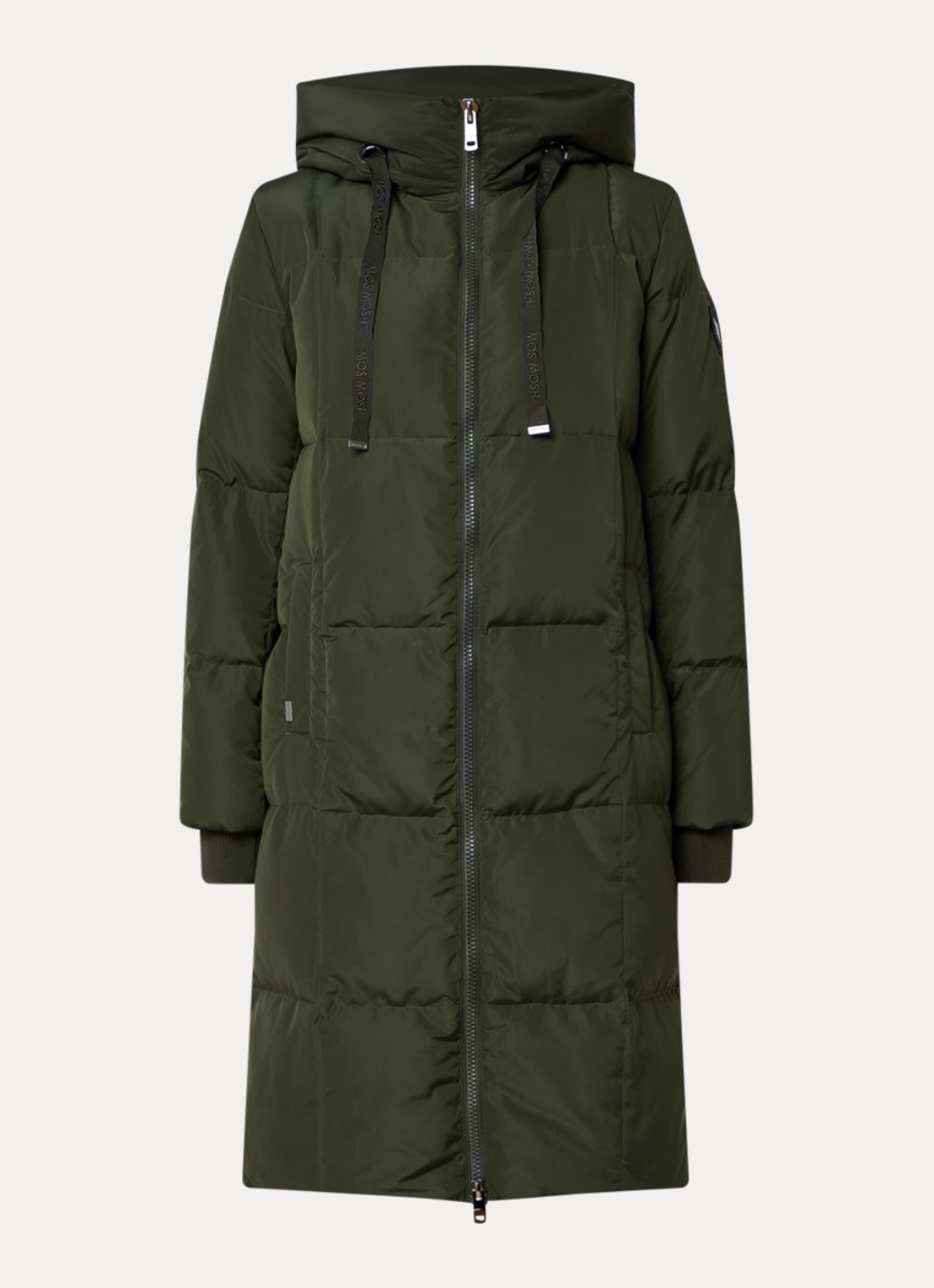 Mos Mosh MMNova longline puffer jas met steekzakken - voorkant legergroen