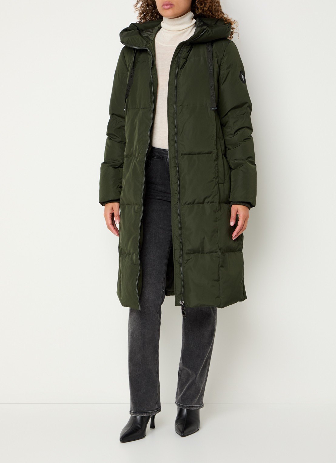 Mos Mosh MMNova longline puffer jas met steekzakken - voorkant 2 legergroen