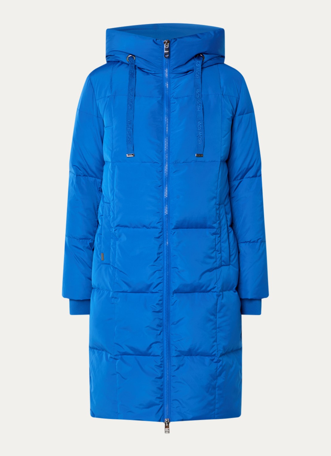 Mos Mosh MMNova longline puffer jas met steekzakken - voorkant 3 kobaltblauw