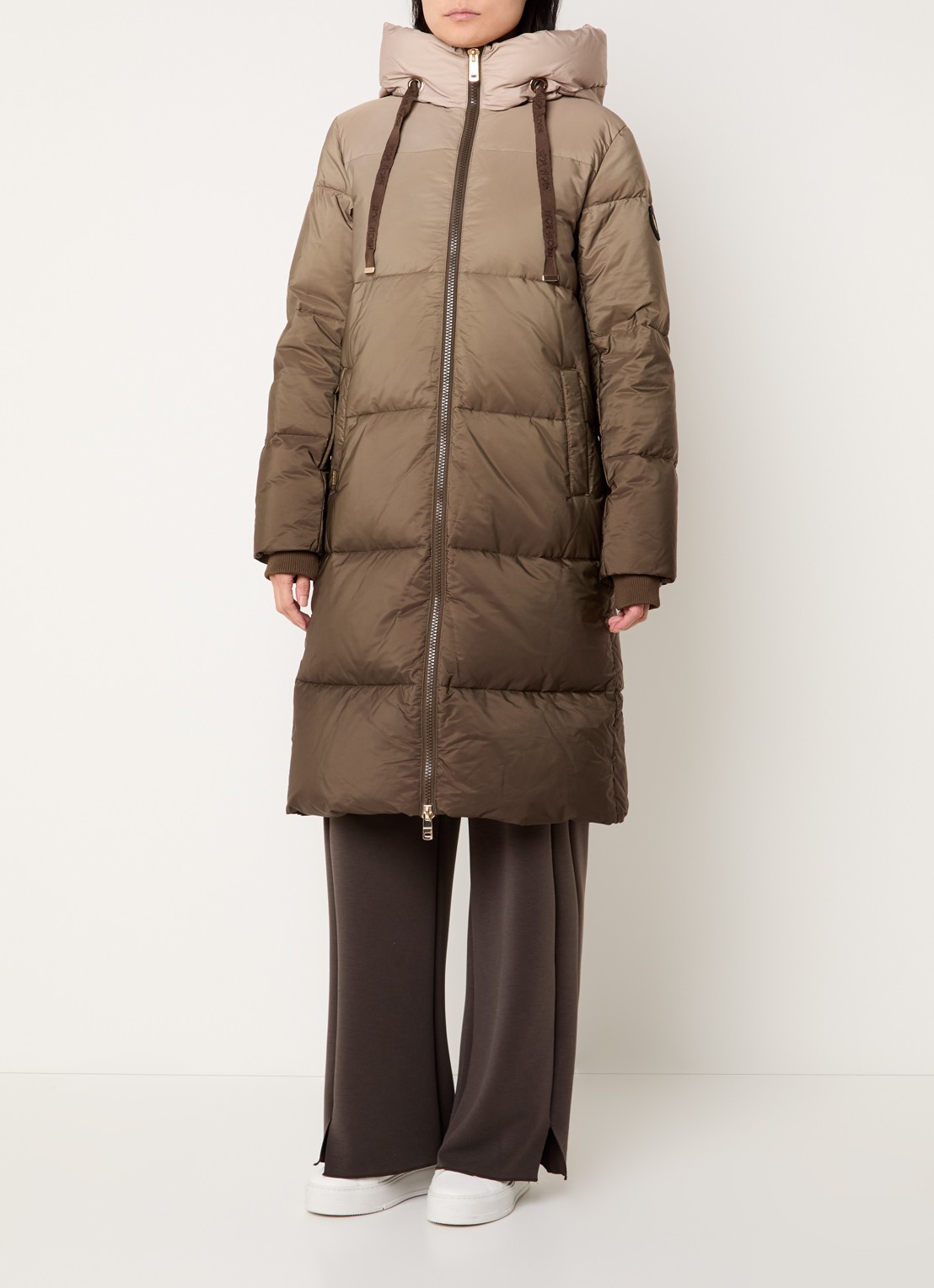 Mos Mosh MMNova puffer jas van donsvulling met capuchon en dip-dye dessin - detail 3 beige