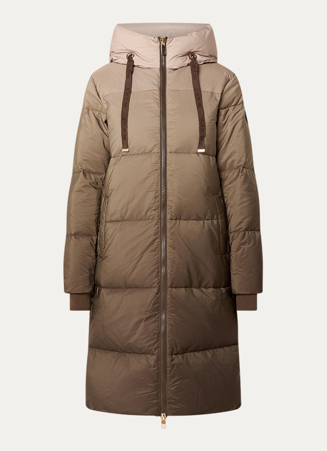Mos Mosh MMNova puffer jas van donsvulling met capuchon en dip-dye dessin - voorkant beige