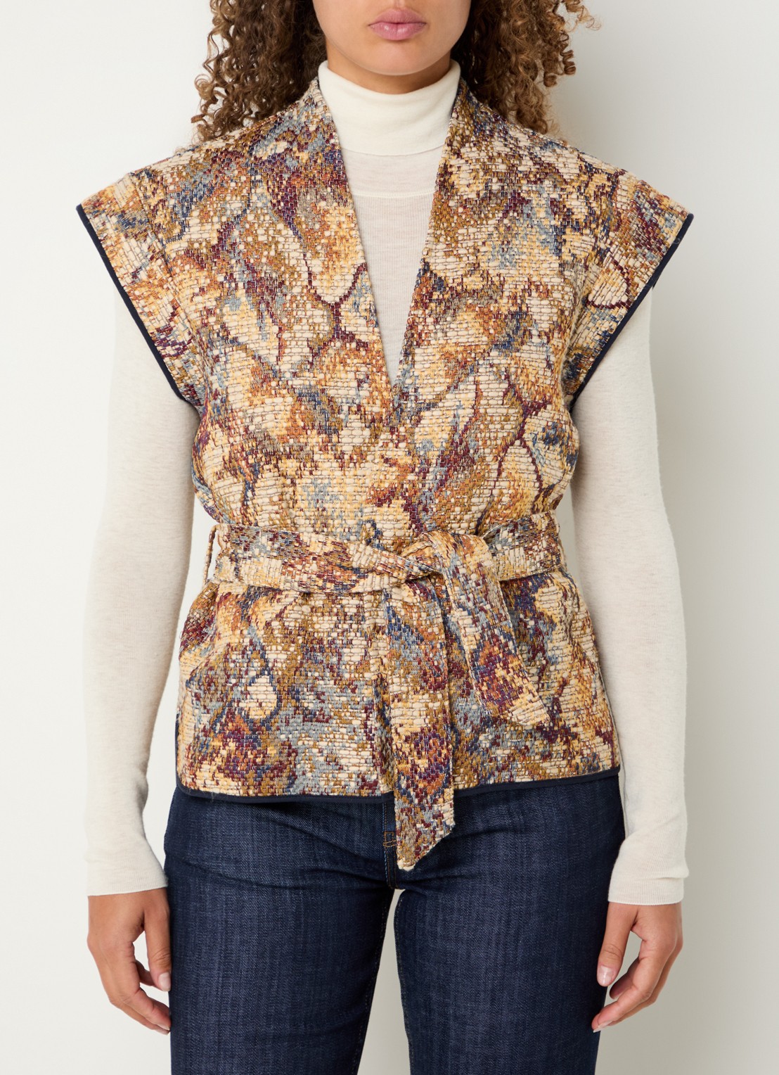 Mos Mosh MMOz gilet met strikceintuur - detail 3 beige