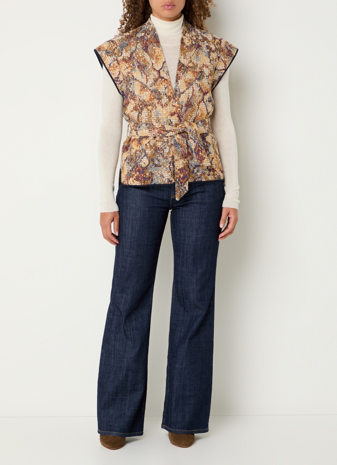 Mos Mosh MMOz gilet met strikceintuur - voorkant 2 beige