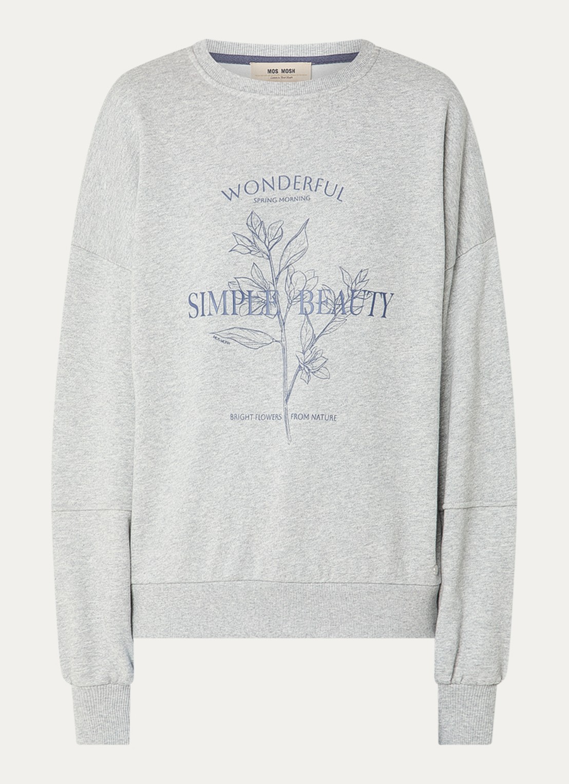 Mos Mosh MMRafia sweater met logoprint - voorkant lichtgrijs
