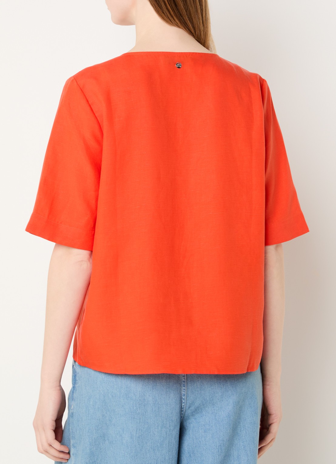 Mos Mosh MMRaina top in linnenblend met V-hals - achterkant rood