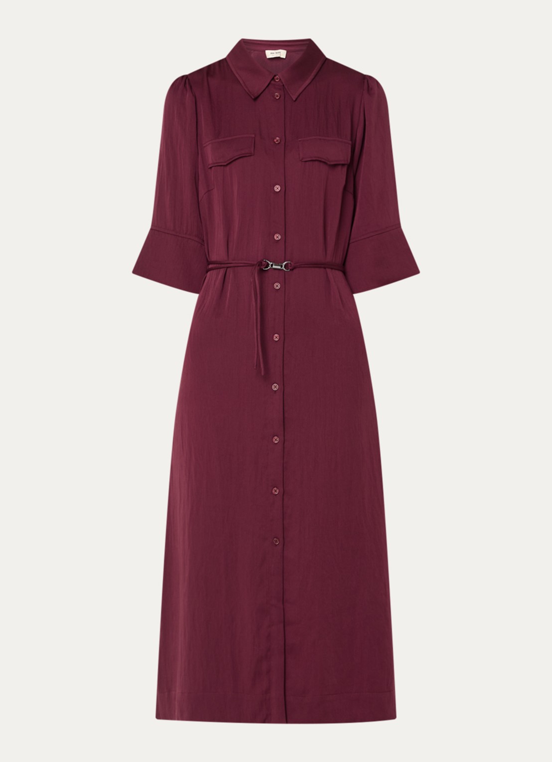 Mos Mosh MMRaya Annie midi blousejurk met ceintuur - voorkant 3 bordeauxrood