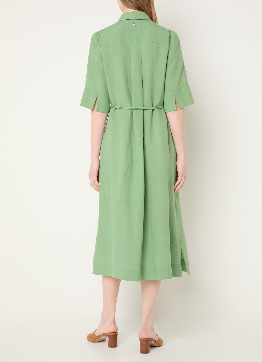 Mos Mosh MMRayas Alexis midi blousejurk in linnenblend - achterkant 3 groen