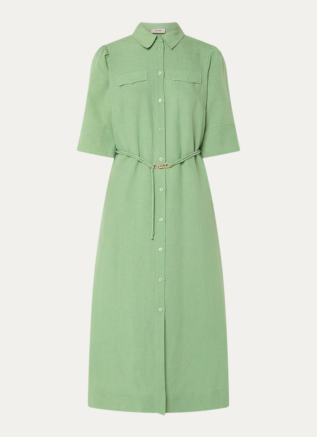 Mos Mosh MMRayas Alexis midi blousejurk in linnenblend - voorkant groen