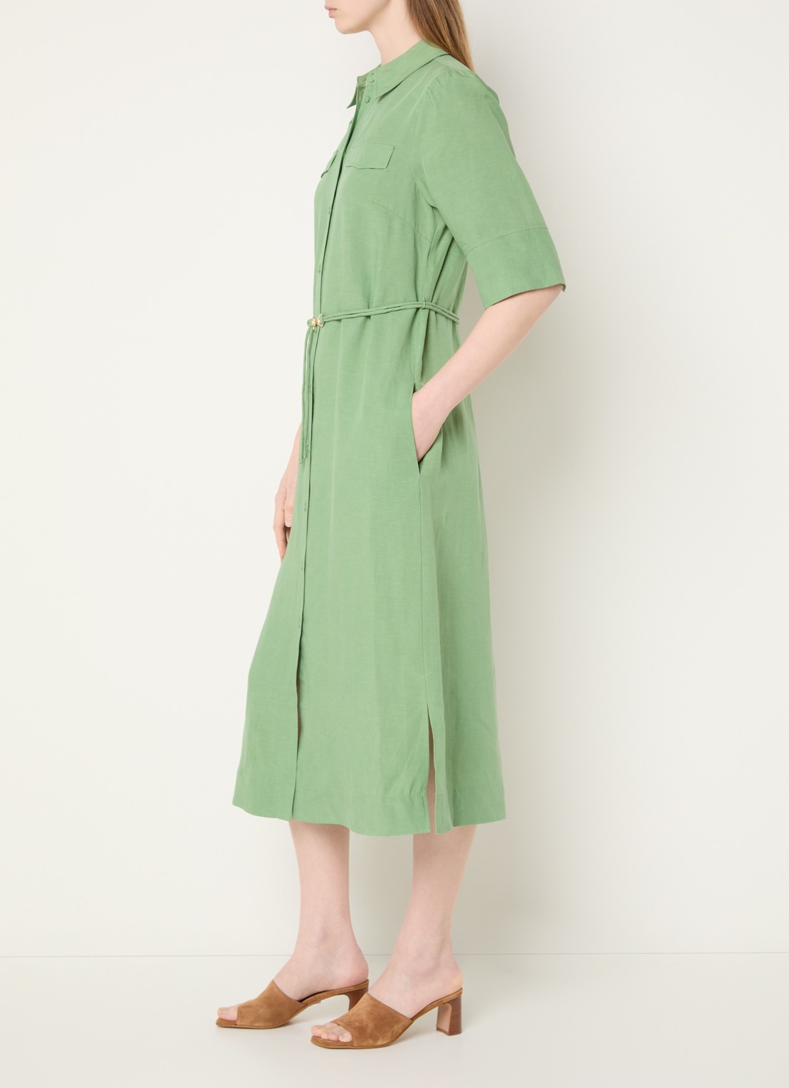 Mos Mosh MMRayas Alexis midi blousejurk in linnenblend - voorkant 2 groen