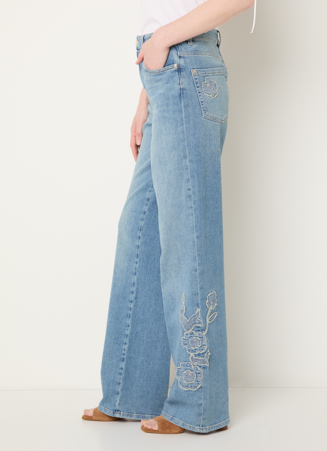 Mos Mosh MMRelee high waist straight leg jeans met bloemborduring - detail 2 indigo