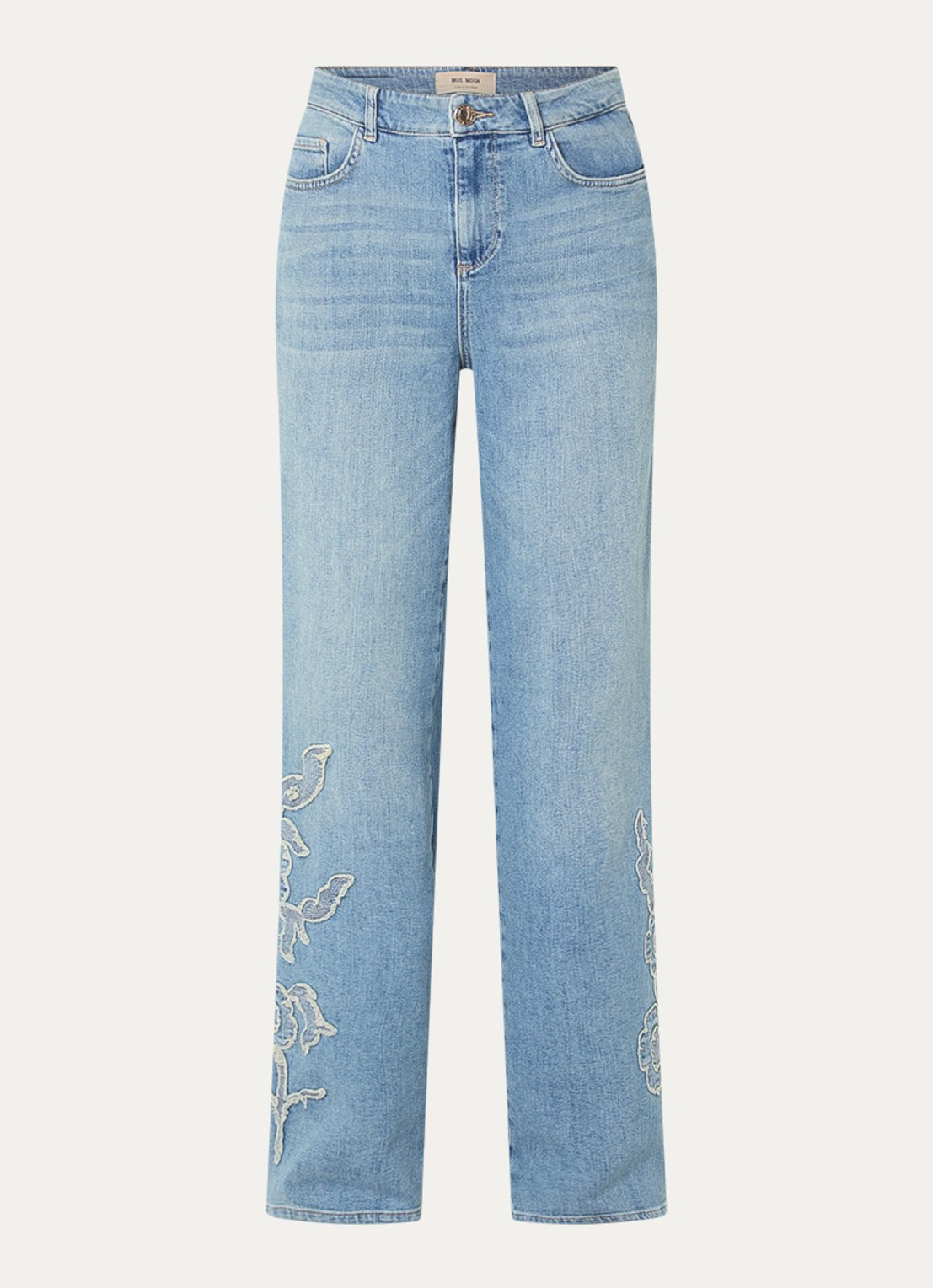 Mos Mosh MMRelee high waist straight leg jeans met bloemborduring - voorkant 3 indigo