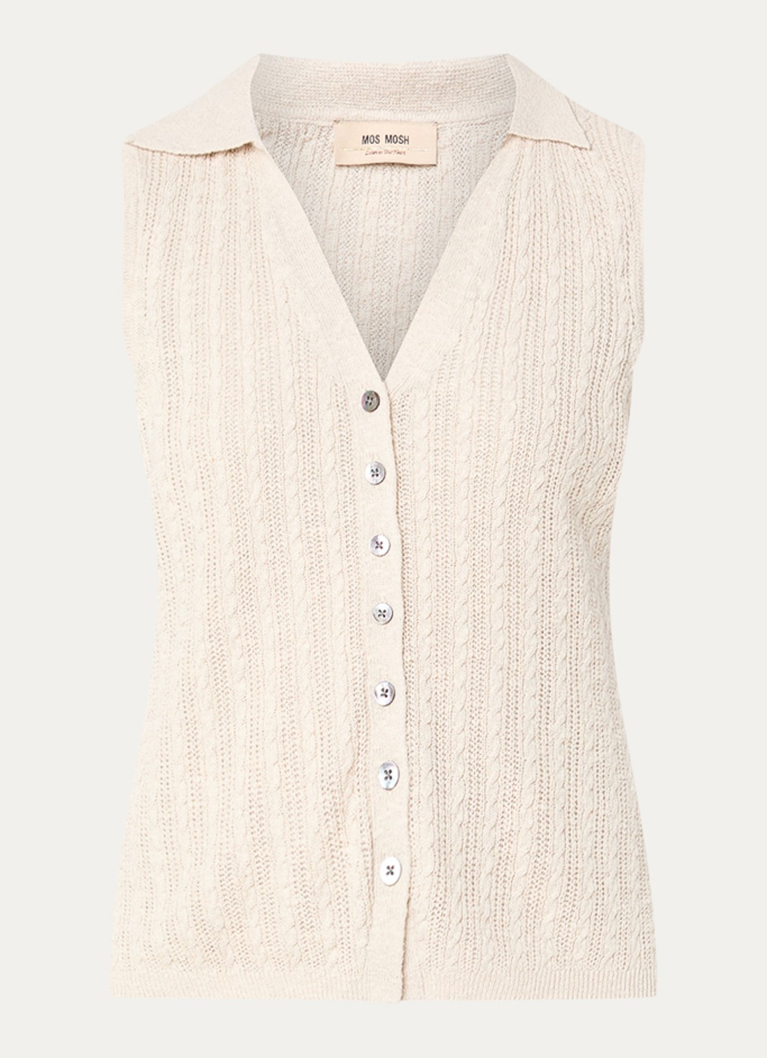 Mos Mosh MMRinja kabelgebreide top in zijdeblend - voorkant creme
