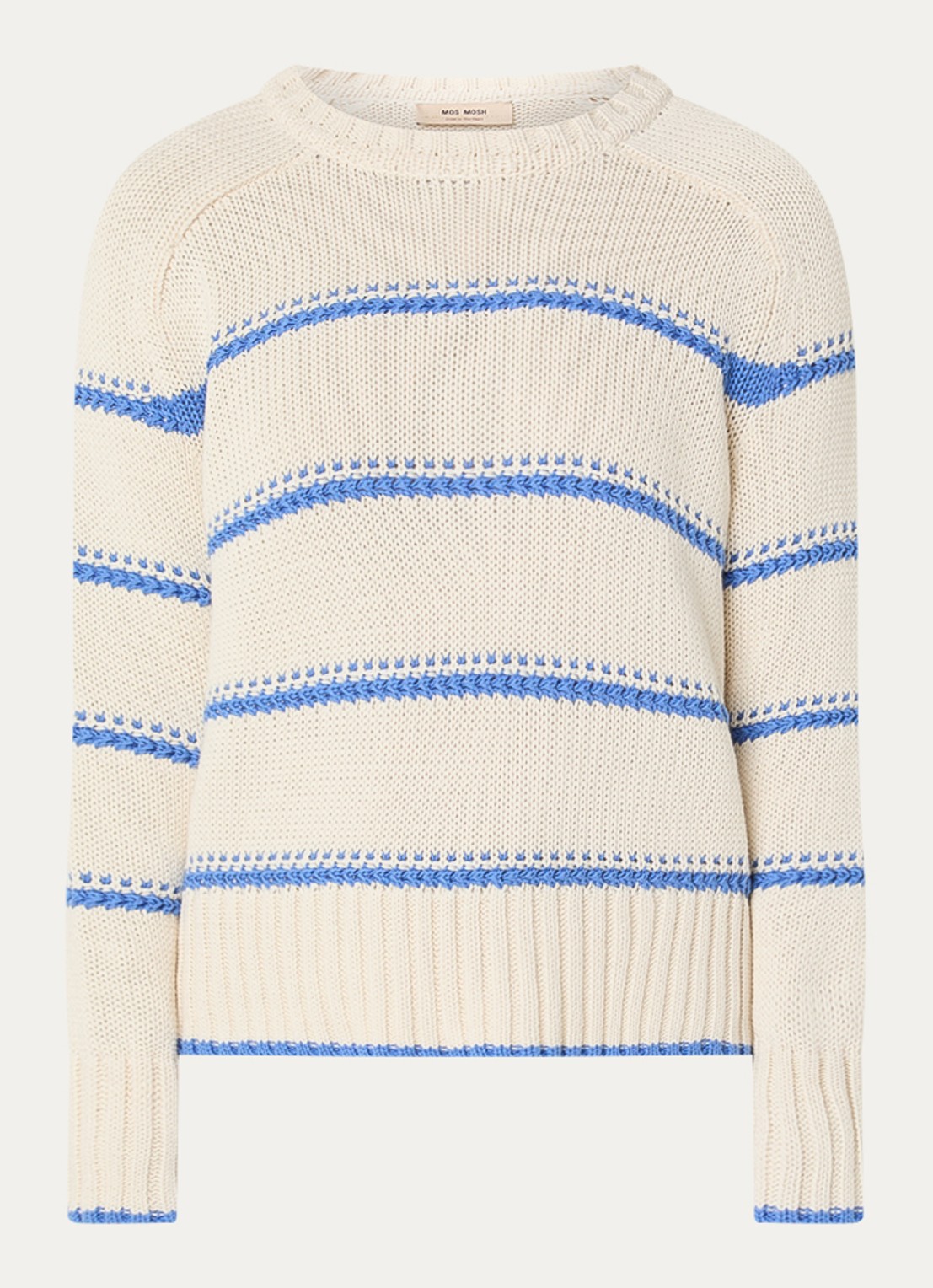 Mos Mosh MMRola grofgebreide trui met streepprint - voorkant beige