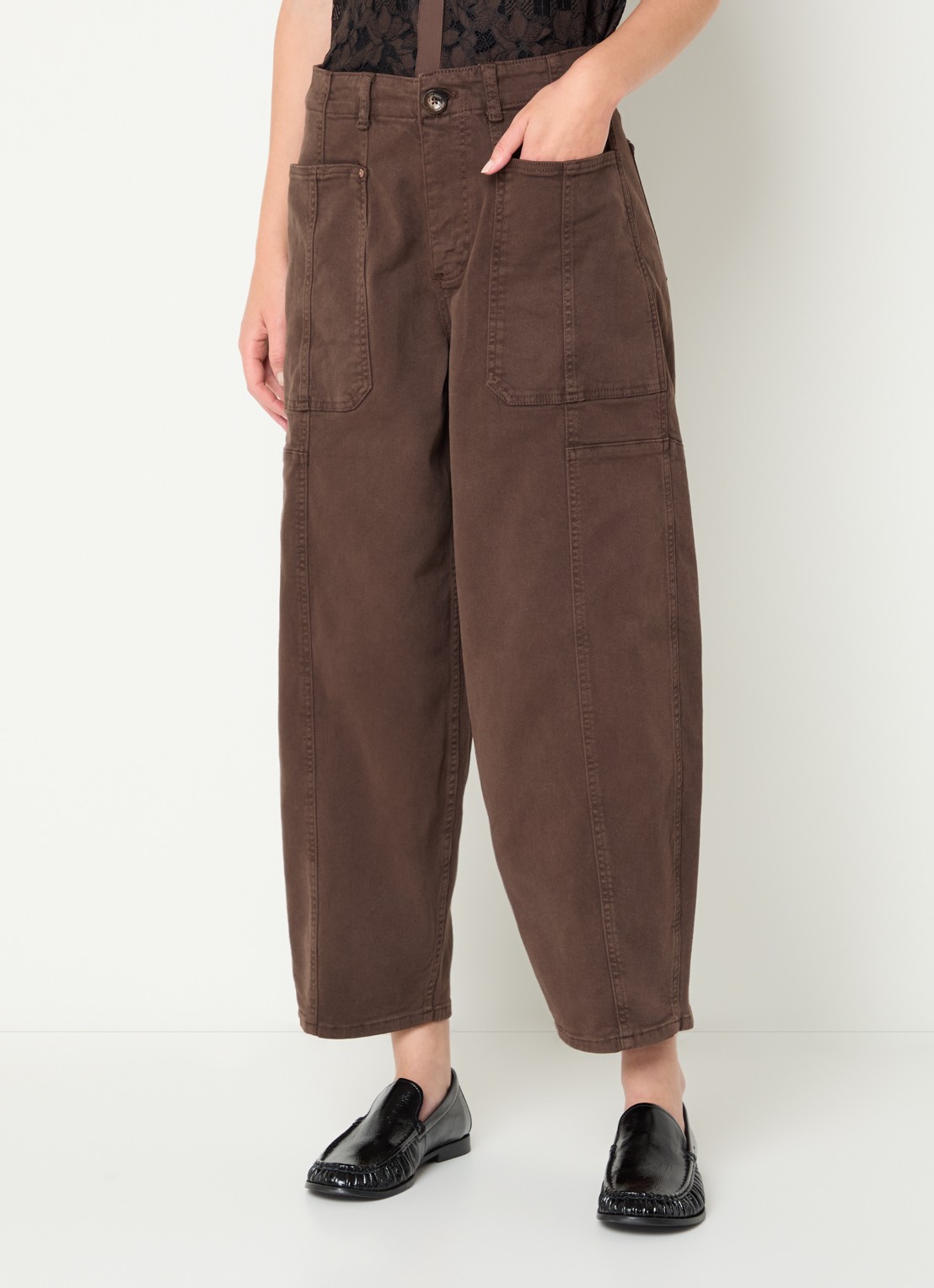 Mos Mosh MMRosy Via high waist cropped balloon fit jeans met gekleurde wassing - detail 2 bruin