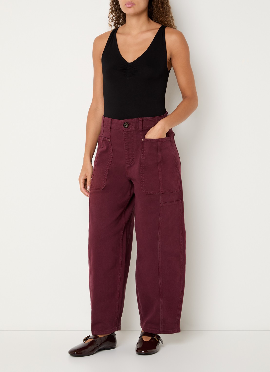 Mos Mosh MMRosy Via high waist cropped balloon fit jeans met gekleurde wassing - voorkant 2 bordeauxrood