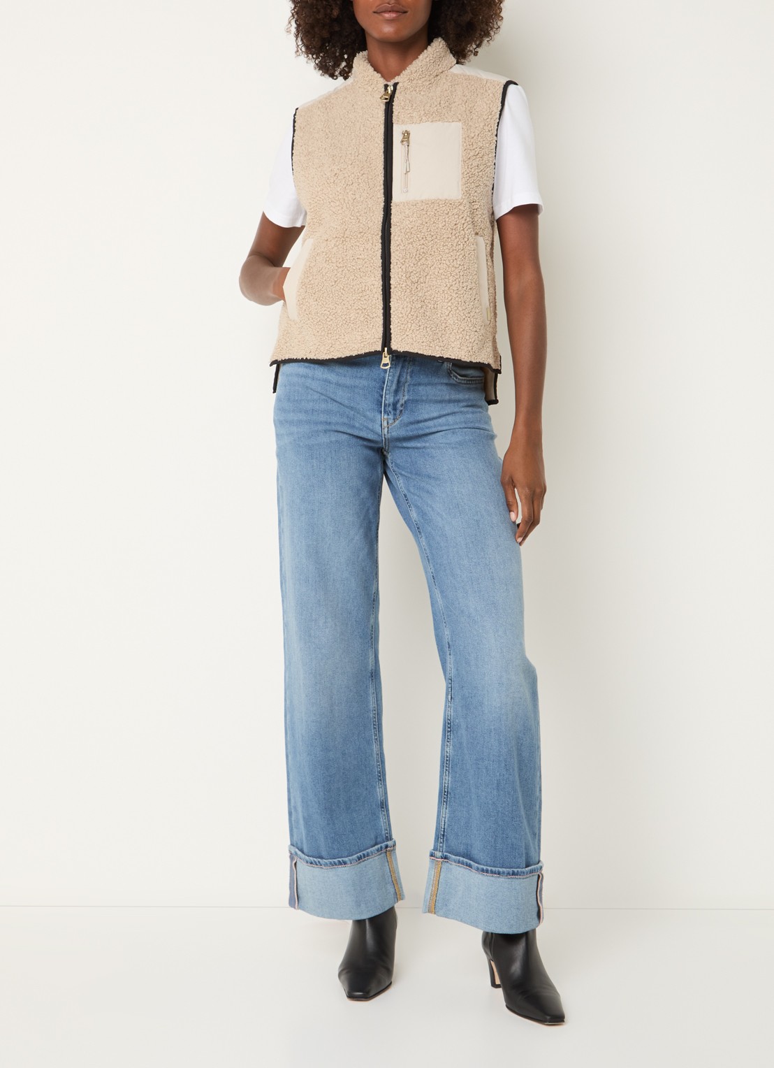 Mos Mosh MMRowe Eli bodywarmer van teddy - voorkant 4 beige