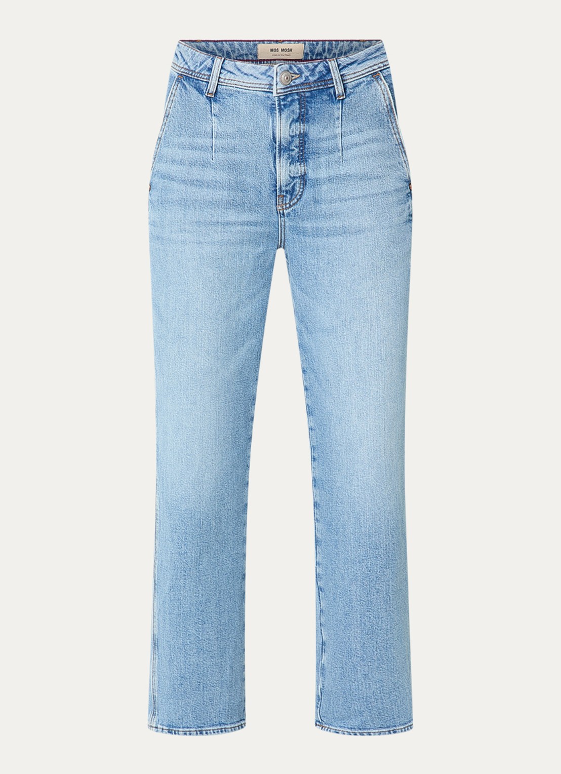 Mos Mosh MMSandie Ray high waist straight leg cropped jeans met lichte wassing - voorkant 3 indigo