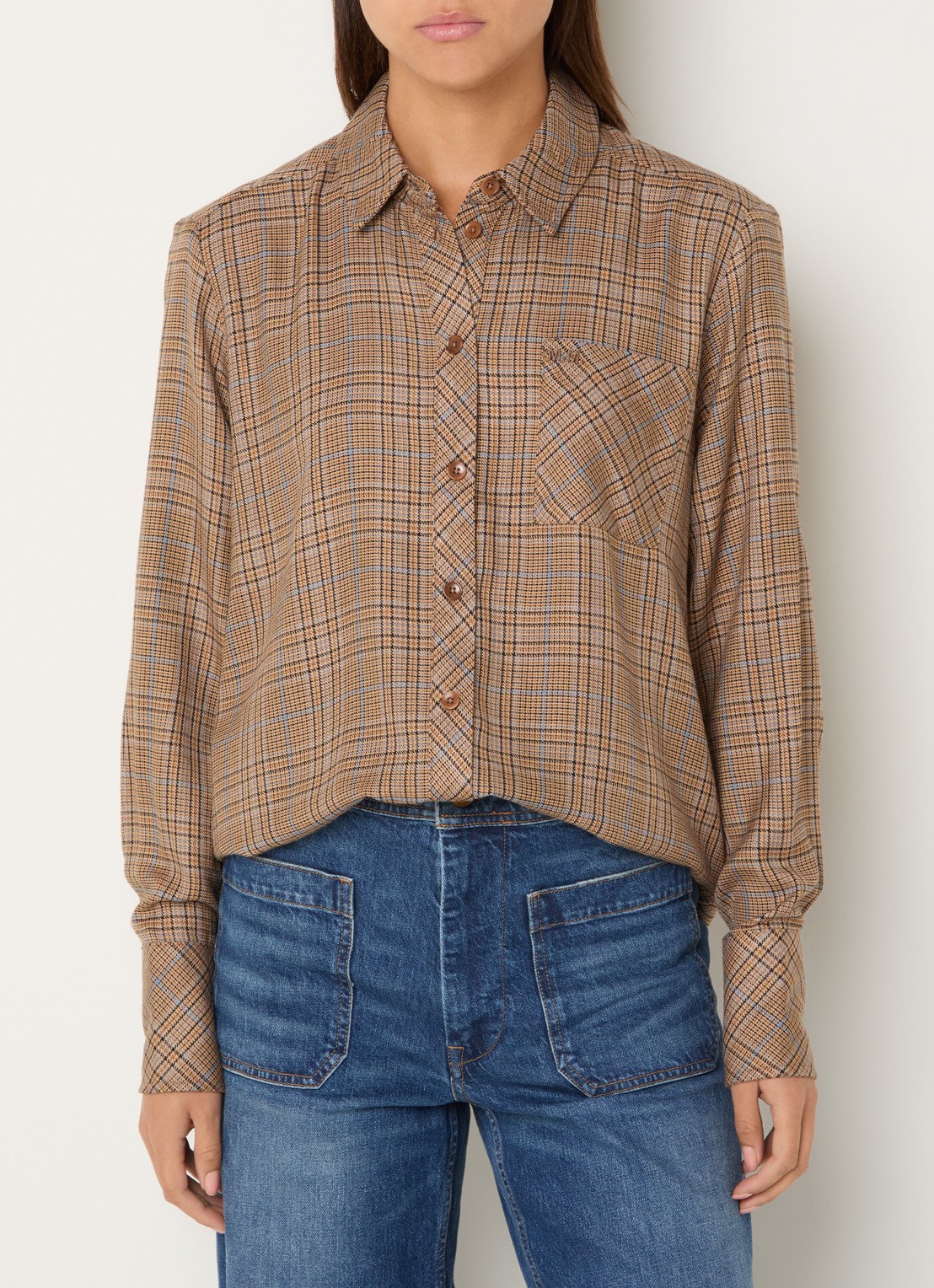 Mos Mosh MMSanni Kalif blouse in wolblend met ruitdessin - detail 3 beige