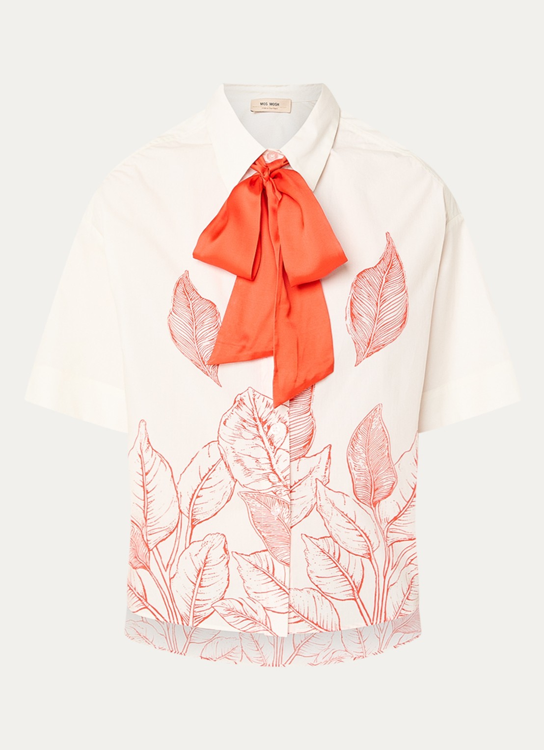 Mos Mosh MMSaras blouse met bladprint en sjaalkraag - voorkant gebroken wit