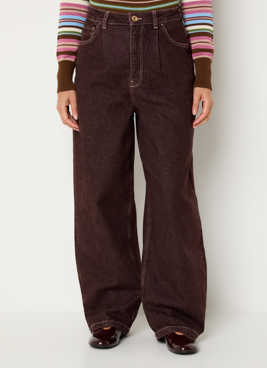 Mos Mosh MMScottie Marble high waist wide leg jeans met gekleurde wassing - detail 3 bordeauxrood